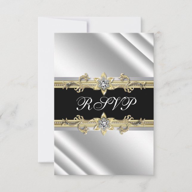 Silver Black and Gold RSVP Card (Front)