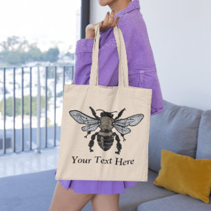 Silver Black and Gold Sparkle Bee Tote Bag
