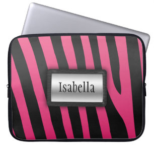 Silver, Black and Pink Zebra Stripes Laptop Sleeve