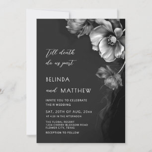 Silver Black And White Flowers Goth Wedding Invitation