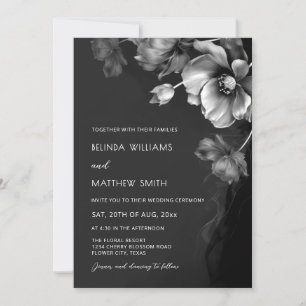 Silver Black And White Flowers Wedding Invitation