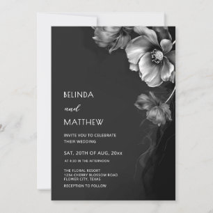 Silver Black And White Flowers Wedding Invitation