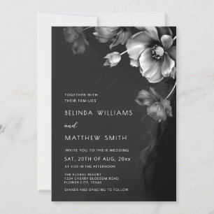 Silver Black And White Flowers Wedding Invitation