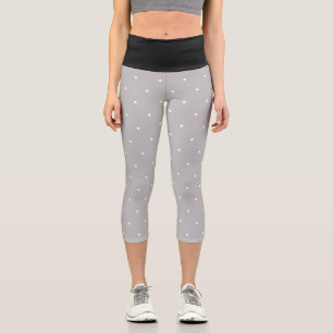Silver Black and White Geometric Polka Dots Capri Leggings