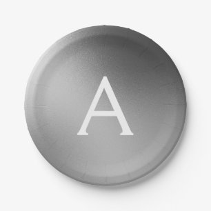 Silver, Black and White Metallic Foil Monogram Paper Plate