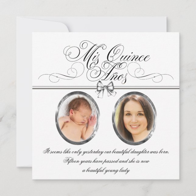 Silver Black and White Photo Quinceanera Invitation (Front)