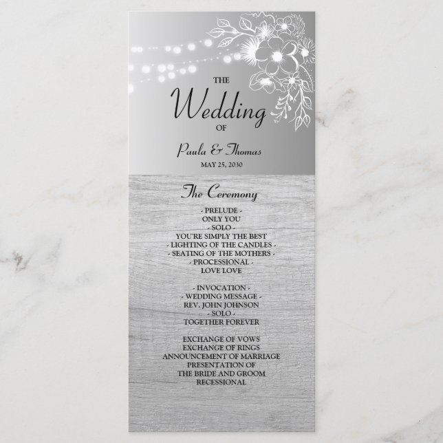 Silver Black and White Wedding Program (Front)