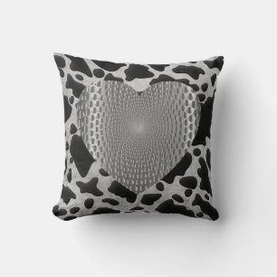 Silver & Black Animal Print Silver Prismatic Heart Cushion