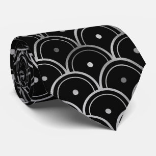 Silver black art deco tiled pattern neck tie