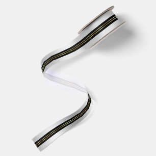 Silver  Black Background Shiny Gold Stripes Accent Satin Ribbon