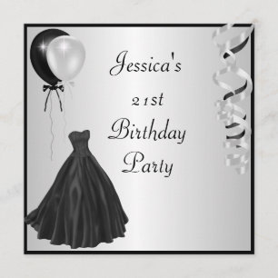 Silver Black Balloons Formal 21st Birthday Invitation