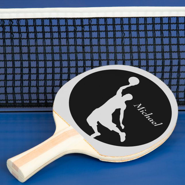 Silver Black Basketball Slam Dunk Personalised Ping Pong Paddle (Insitu)