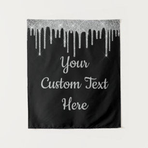 Silver & Black Birthday Party Photo Booth Backdrop Tapestry