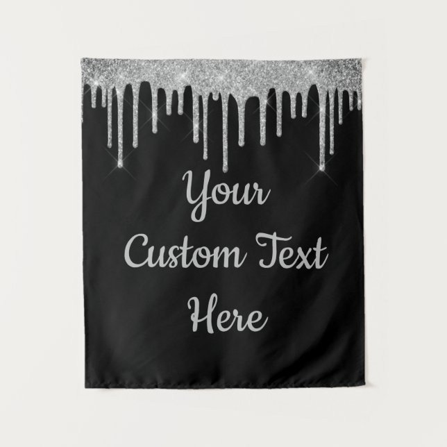 Silver & Black Birthday Party Photo Booth Backdrop Tapestry (Front)