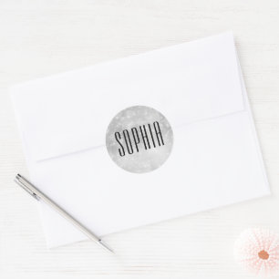 Silver Black Bokeh Cute Elegant Name Classic Round Sticker