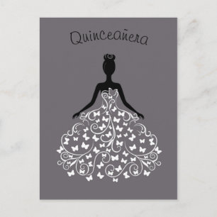 Silver Black Butterfly Gown Quinceanera Invitation Postcard