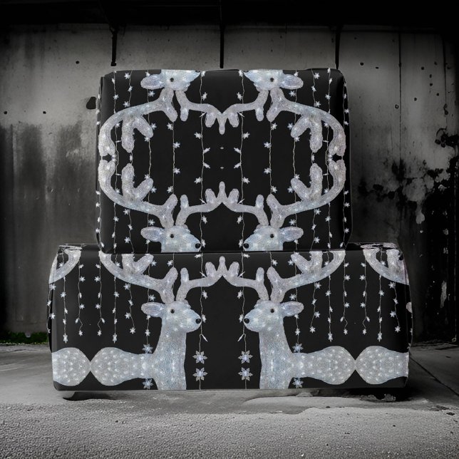 Silver Black Christmas Reindeer Wrapping Paper (Creator Uploaded)