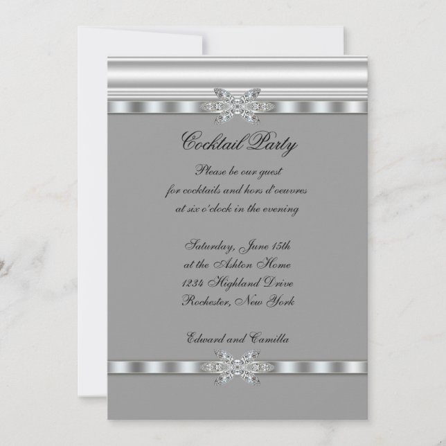 Silver & Black Cocktail Party Invitation Template (Front)