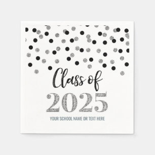 Silver Black Confetti Class of 2025 Napkins