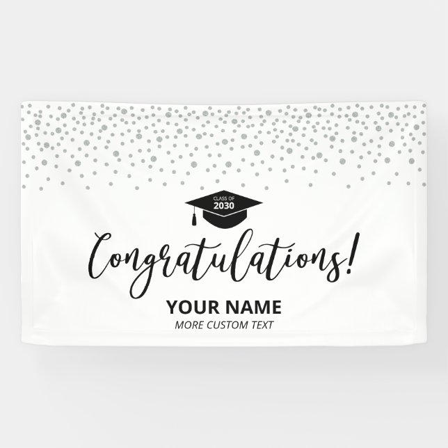 Silver & Black Confetti Congratulation Graduation Banner (Horizontal)