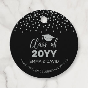 Silver Black Confetti Graduation Party Photo Favour Tags