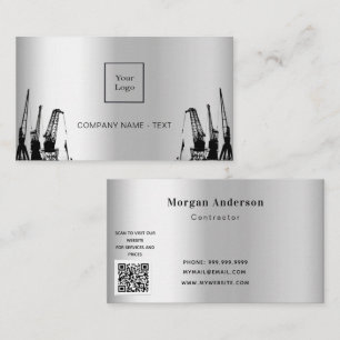 Silver black construction cranes contractor QR Business Card