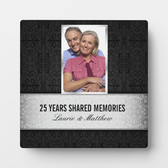 Silver Black Damask Photo Frame 25th Anniversary (Front)
