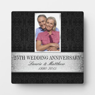 Silver Black Damask Photo Frame 25th Anniversary