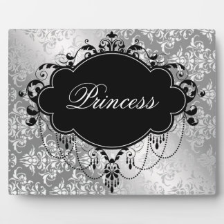 Silver Black Damask Princess Plaque