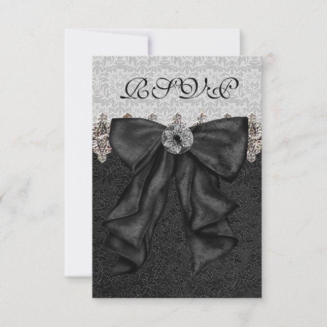 Silver Black Damask RSVP (Front)