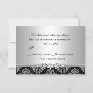Silver & Black Damask RSVP Card