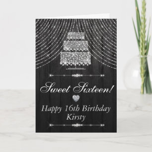 Silver Black Diamond Birthday Cake Sweet 16 Card