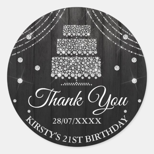 Silver Black Diamond Cake Birthday Classic Round Sticker (Front)