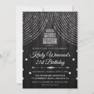 Silver Black Diamond Cake Birthday Party Invitation