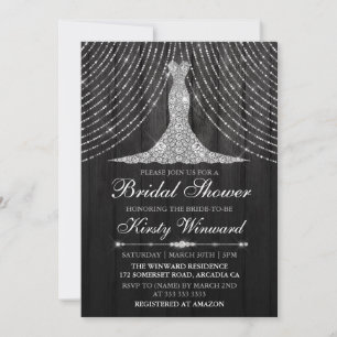 Silver Black Diamond Curtain Dress Bridal Shower Invitation