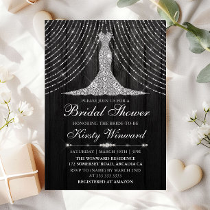 Silver Black Diamond Curtain Dress Bridal Shower Invitation