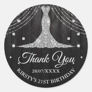 Silver Black Diamond Dress Birthday Classic Round Sticker
