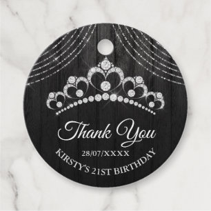 Silver Black Diamond Tiara Birthday Party Favour Tags