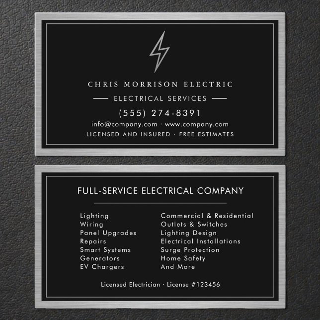 Silver & Black Electrical Services Electrician Business Card (Creator Uploaded)
