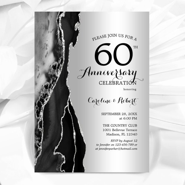Silver Black Elegant 60th Anniversary Invitation (Creator Uploaded)