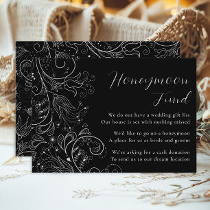 Silver Black Elegant Floral Wedding Honeymoon Fund Enclosure Card