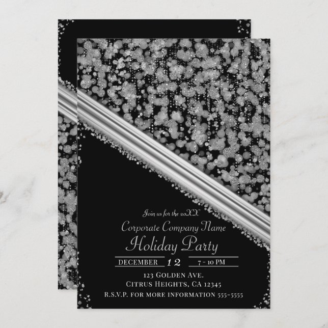 Silver & Black Elegant Glam Company Holiday Party Invitation (Front/Back)