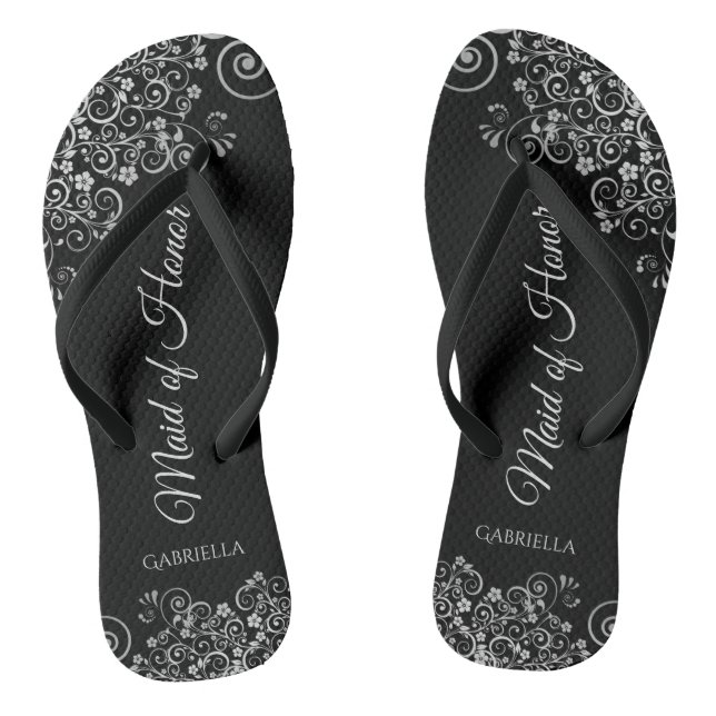 Silver & Black Elegant Maid of Honour Wedding Thongs (Footbed)