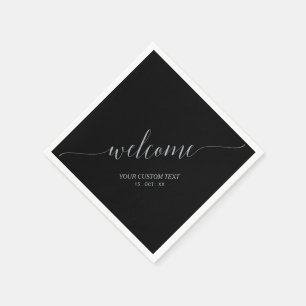 Silver & Black Elegant Script Welcome Party Napkin