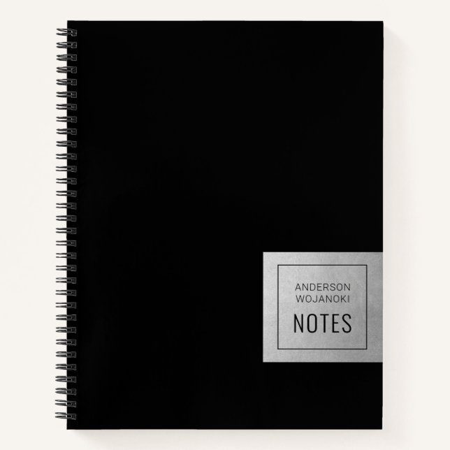 Silver Black Elegant Simple Professional Name Notebook (Front)