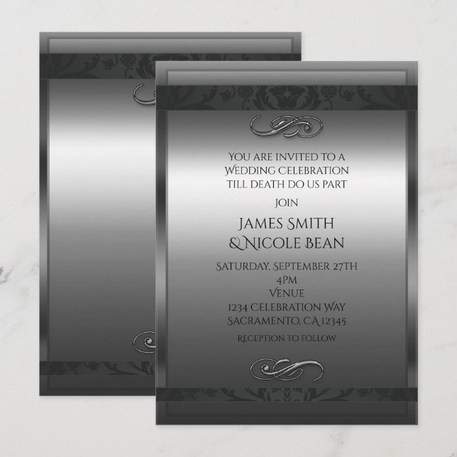 Silver & Black Elegant Wedding Invitation (Front/Back)