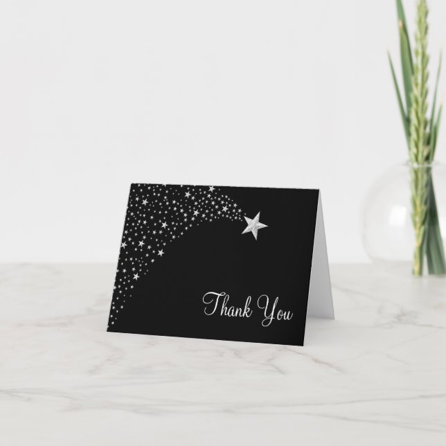 Silver Black Falling Stars Thank You Card (Front)