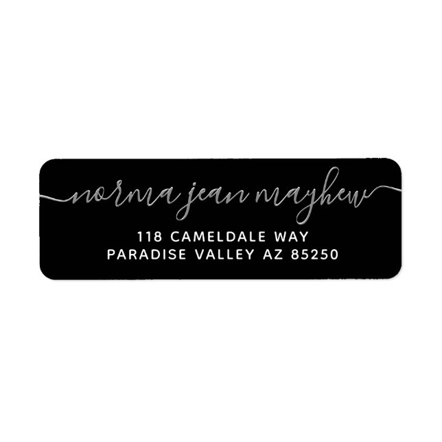 Silver Black Fancy Handwriting Return Address Label (Front)