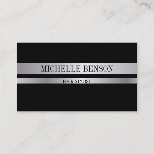 Silver & Black Fashion Business Card (Front)