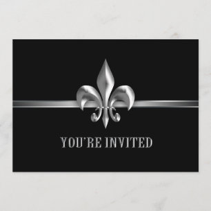 Silver Black Fleur de Lis Event Invitation
